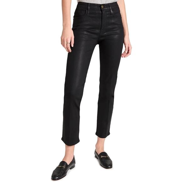 Frame Le Sylvie Coated Noir High Rise Straight Fit Jeans Women's Size 29 NWT